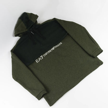 Felpa 1/4 zip con cappuccio - L