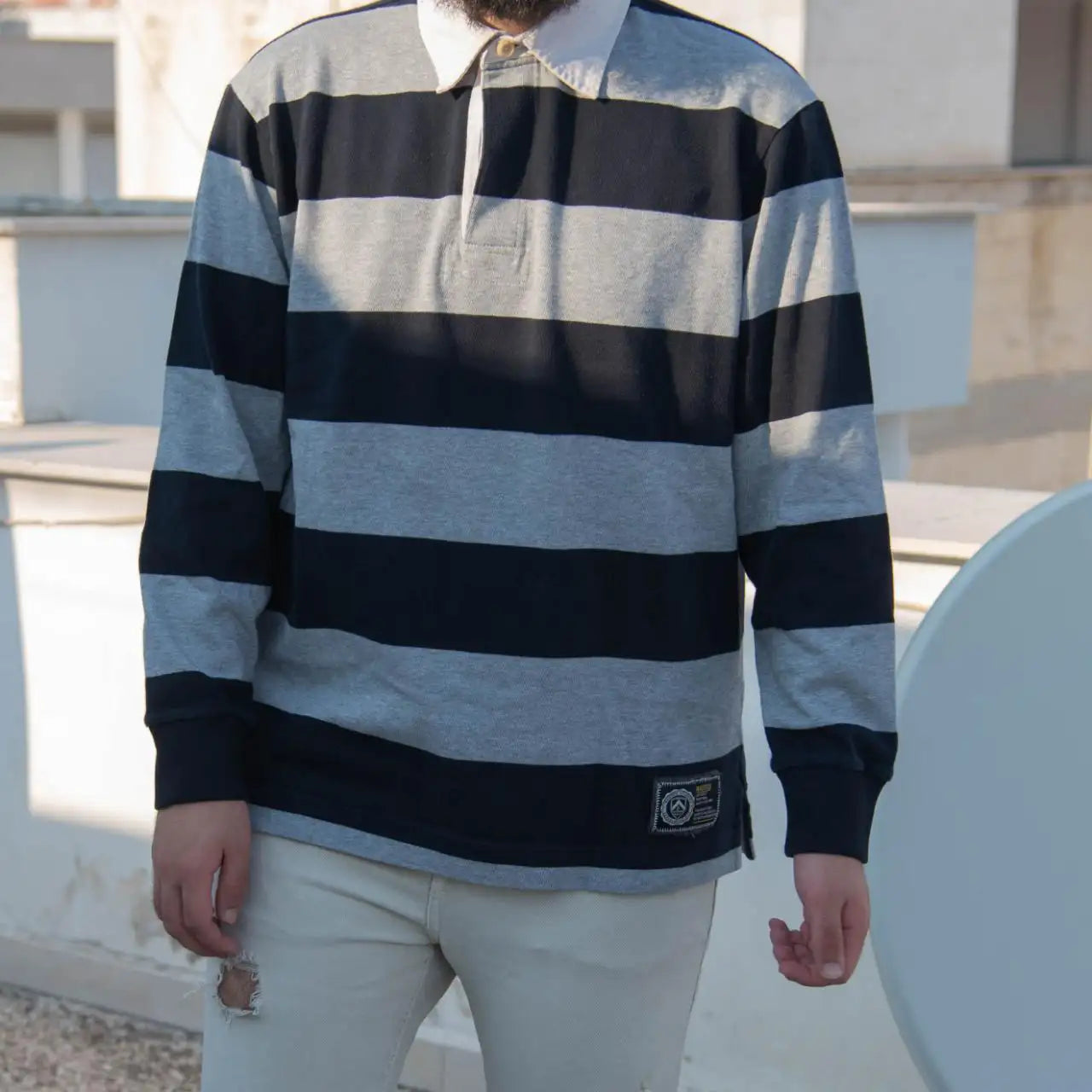 Polo a maniche lunghe a righe - L